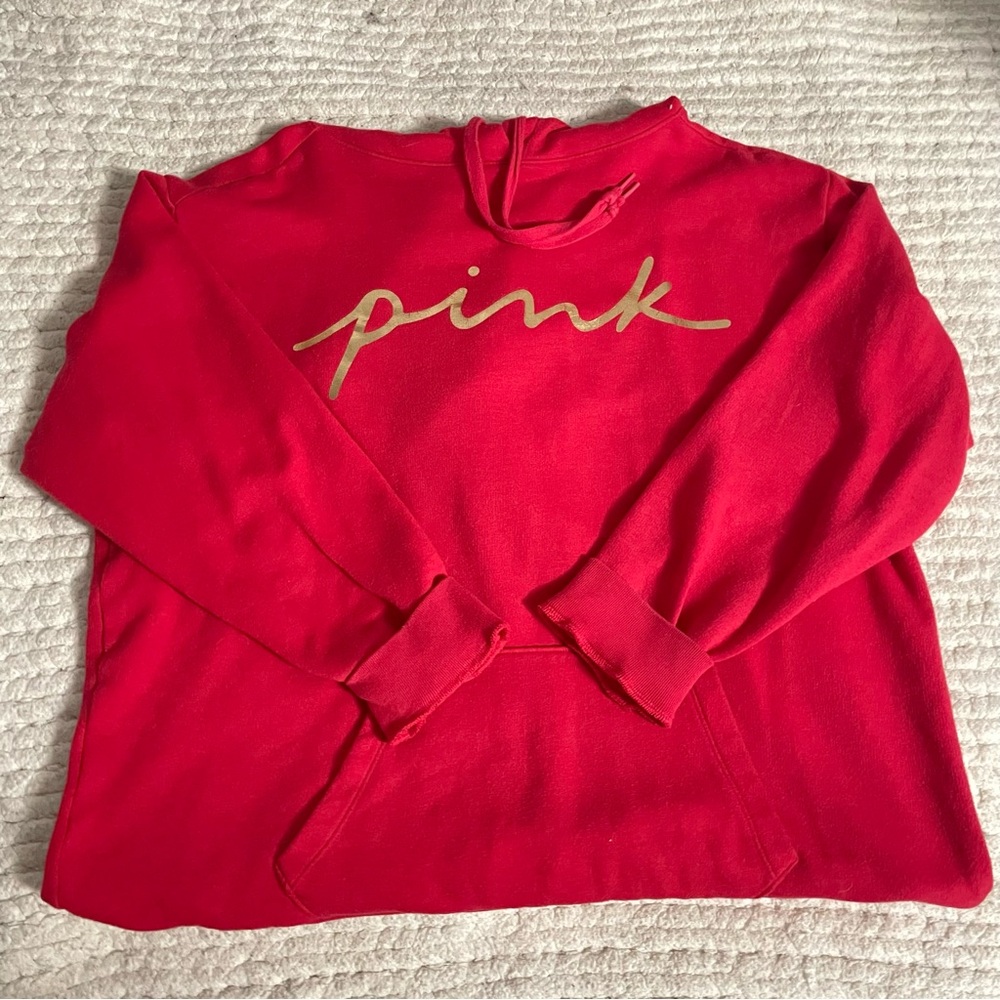 PINK Victoria's Secret Red Hoodie with Gold Logo